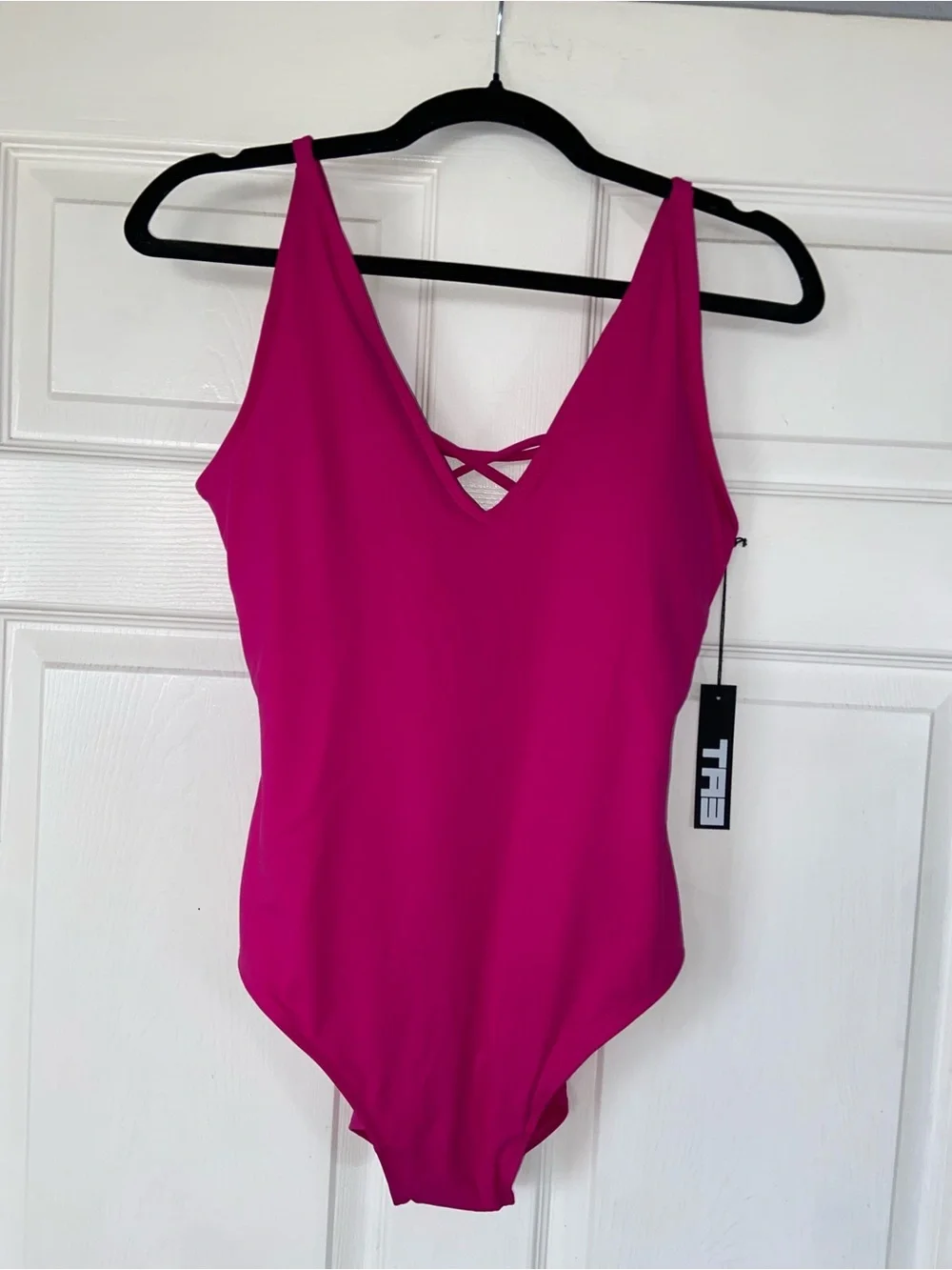 NWT Ta3 Hot Pink Plungey Swimsuit Size XL Short UPF 50 Corset Shapeware